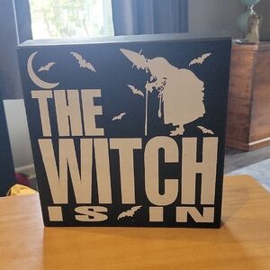 Witch Black and White Wooden Box Halloween Sign,Cute!